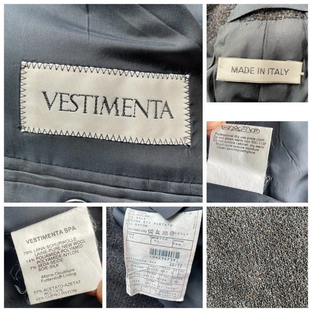 VESTIMENTA SPA ARMANI Suit Jacket Blazer Tweed Black Blue Size 40R Italy - Picture 7 of 12